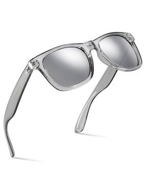 Retro 80s Sunglasses Neon Mirrored Lens Clear Frame UV400 Men Women Shades